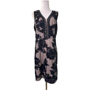 Venus Sleeveless Mesh Black & Tan Floral Appliqued/Crocheted Dress - Size 8